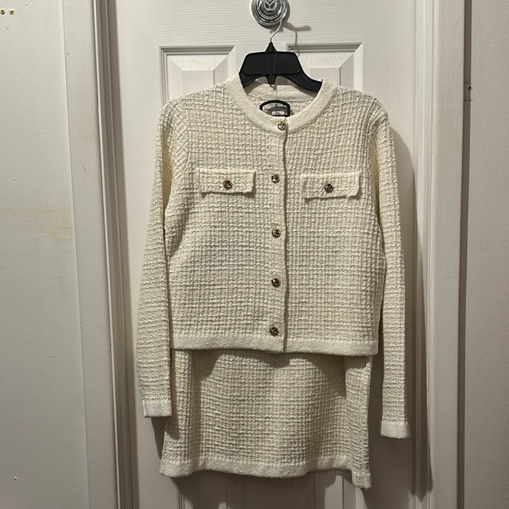 NWT Rachel Zoe Cream Tweed Jacket and Skirt 2-piece Set (size M)